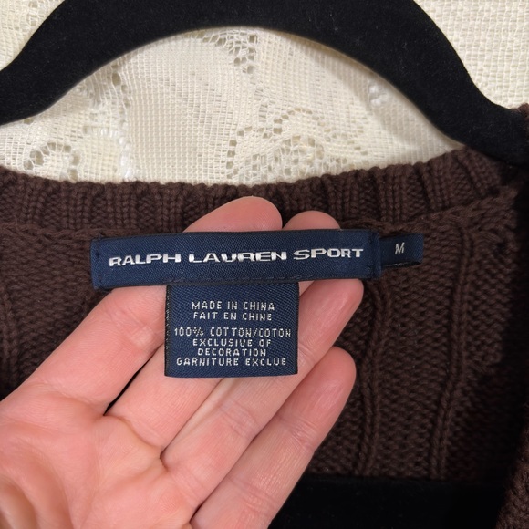 Vintage Ralph Lauren Cable Knit V-Neck Sweater Chocolate Brown Size Medium - Picture 7 of 7